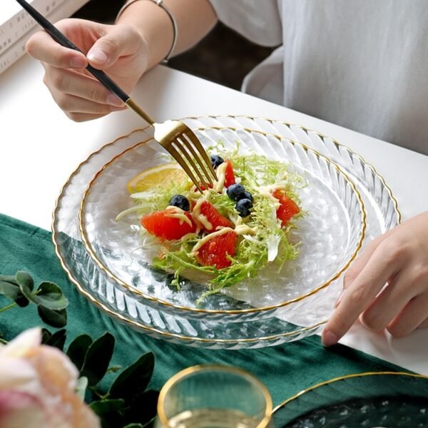 Gold Line Glass Plate(透明描金牛排盘)