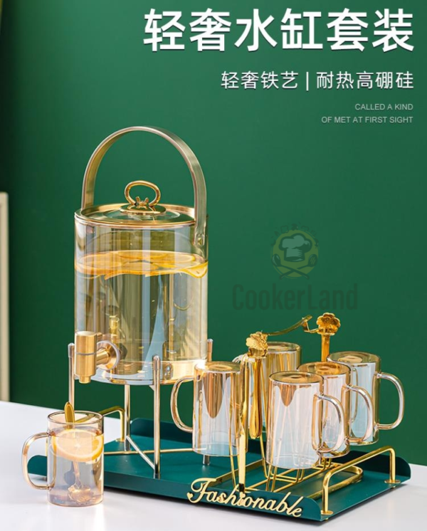 Water Bucket With 6 Glass Cup Set 琥珀水缸套装