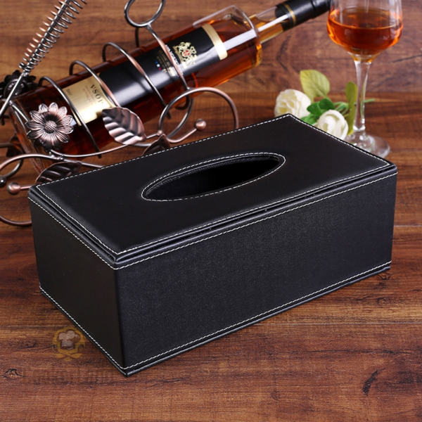 Black Leather Tissue Box 黑色皮革纸巾盒