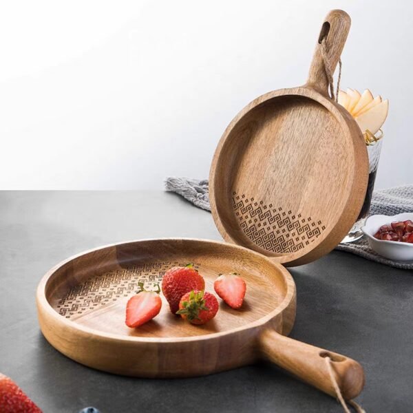 Round with Handle Wooden Tray 厚圆形带手柄托盘