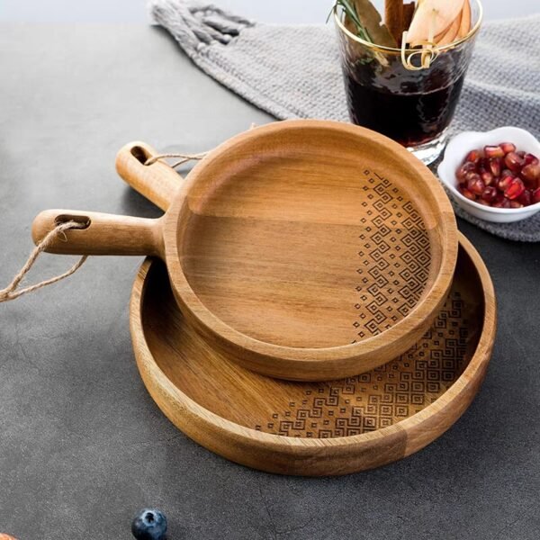 Round with Handle Wooden Tray 厚圆形带手柄托盘