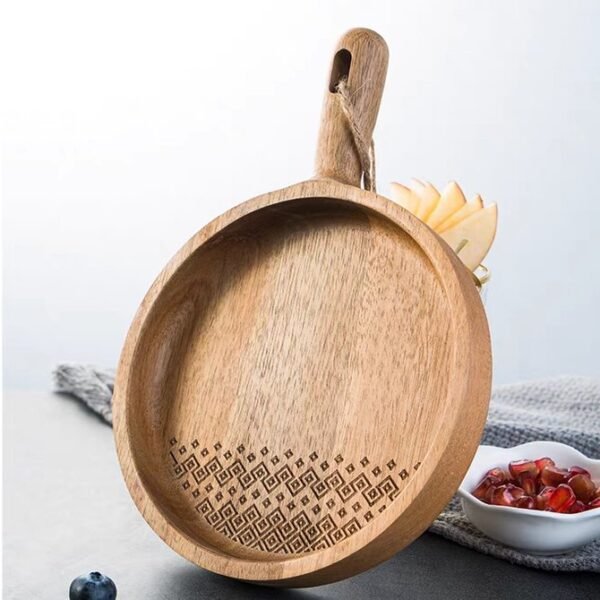 Round with Handle Wooden Tray 厚圆形带手柄托盘