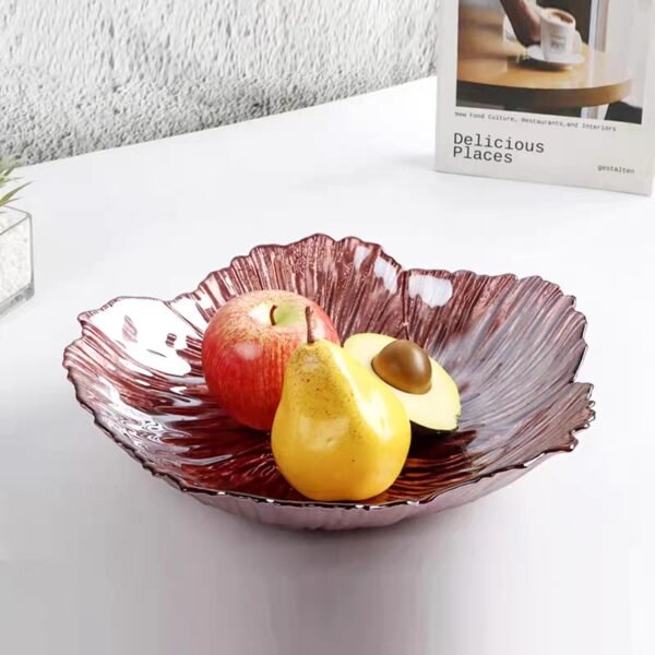 Red Flower Fruit Bowl Glass 血石红五瓣花果盘