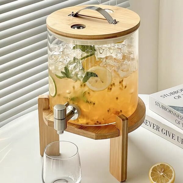 Glass Juice Dispenser with Wooden Stand 玻璃果汁桶